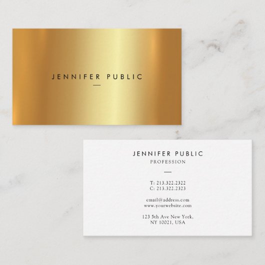 Professional Elegant Modern Template Faux Gold 名刺 (正面/裏面)