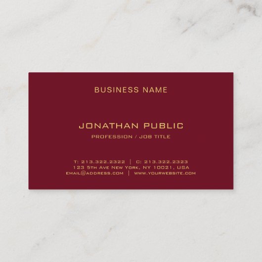 Professional Elegant Template Burgundy Red & Gold 名刺 (裏面)