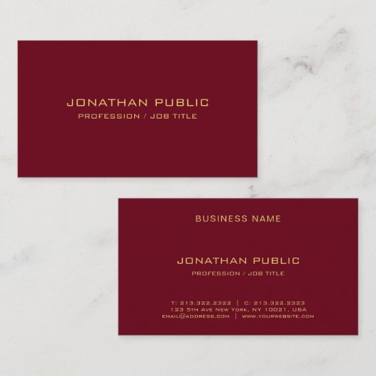 Professional Elegant Template Burgundy Red & Gold 名刺 (正面/裏面)