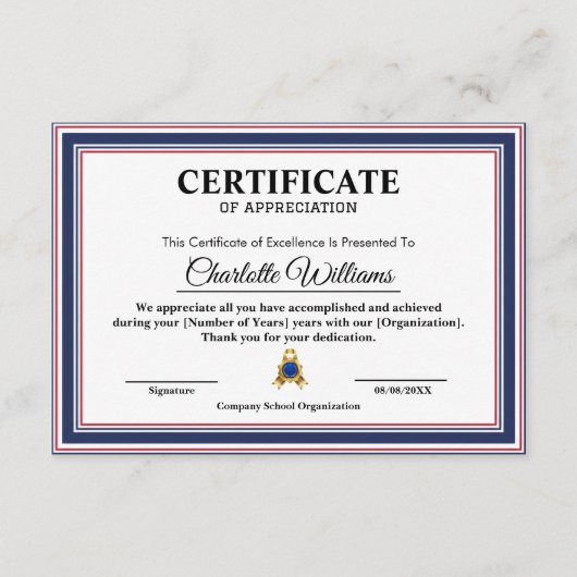 Professional Employee Appreciation Certificate エンクロージャーカード (正面)