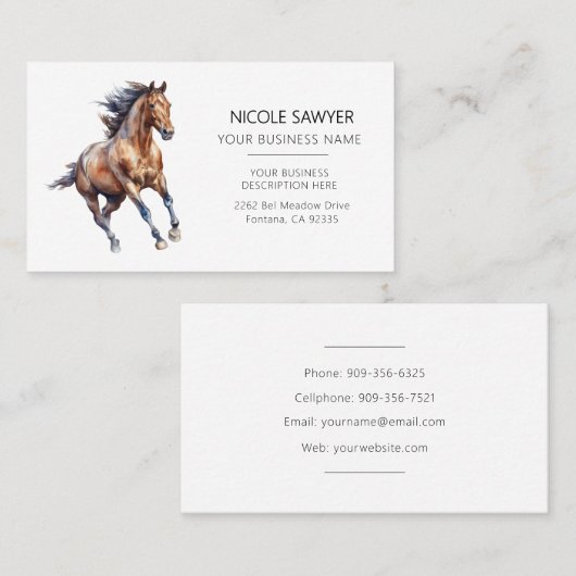  Professional Equestrian Personalized Equine Horse 名刺 (正面/裏面)