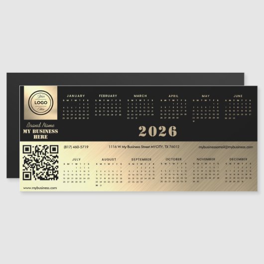 Professional Generic black&gold 2026 calendar magn (正面/裏面)