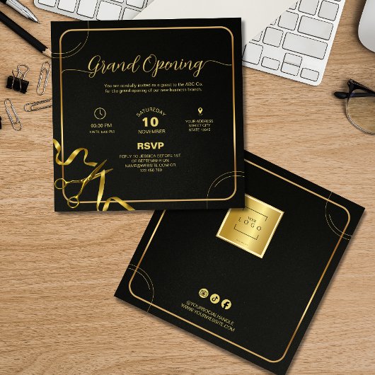 Professional Gold & Black Corporate Grand opening  招待状