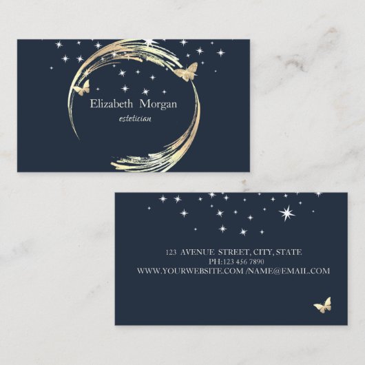 Professional Gold Circles Butterflies Stars Blue 名刺 (正面/裏面)