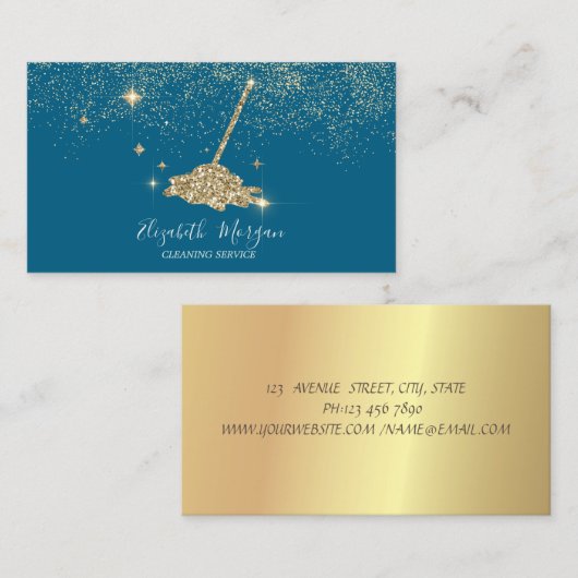 Professional Gold Confetti Glitter Broom 名刺 (正面/裏面)