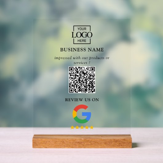 Professional Google Reviews QR Code Business Logo アクリルサイン (ニュートラル)