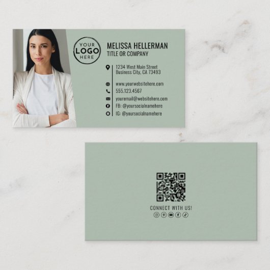 Professional Green QR Code Photo Logo 名刺 (正面/裏面)