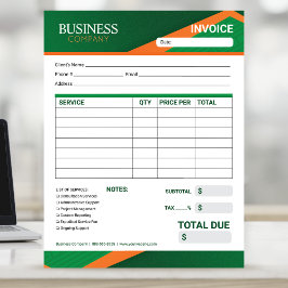 Professional Green with Orange Stripe Invoice Form ノートパッド