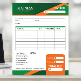 Professional Green with Orange Stripe Invoice Form ノートパッド