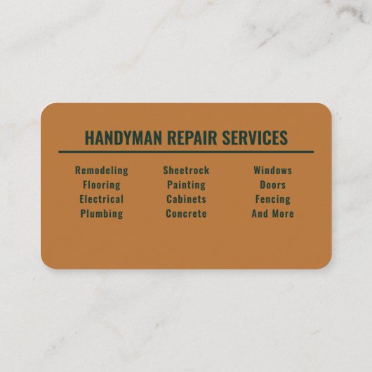 Professional Handyman Forest Green Copper 名刺 (裏面)