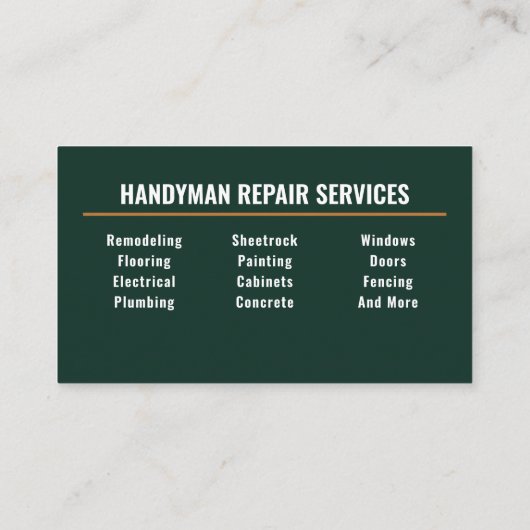 Professional Handyman Modern Forest Green & Gold 名刺 (裏面)