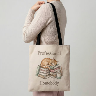 Professional Homebody Ginger Cat Books Funny Tote  トートバッグ