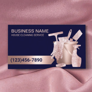 Professional House Cleaning Navy Blue & Rose Gold 名刺