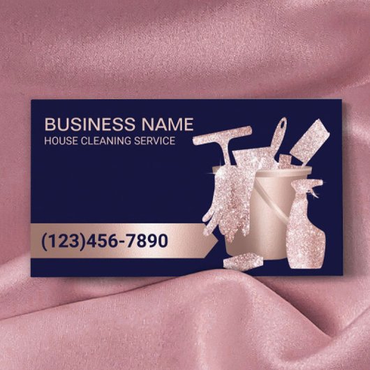 Professional House Cleaning Navy Blue & Rose Gold 名刺