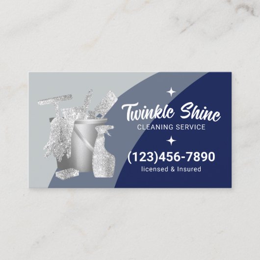 Professional House Cleaning Service Blue Silver 名刺 (正面)