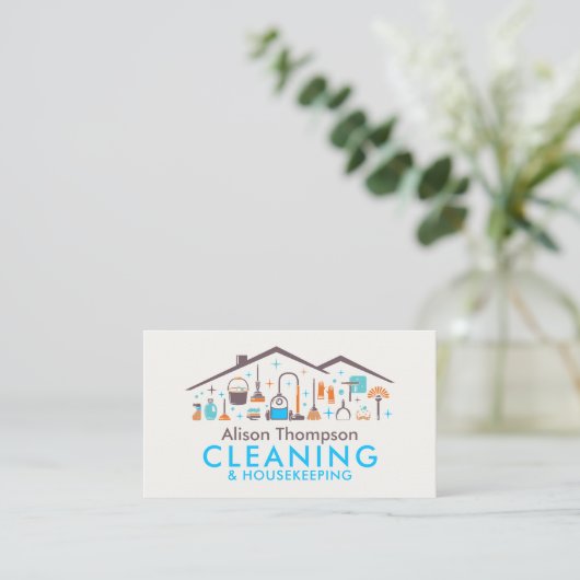 Professional House Cleaning Services Business Card 名刺 (スタンド正面)