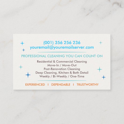 Professional House Cleaning Services Business Card 名刺 (裏面)