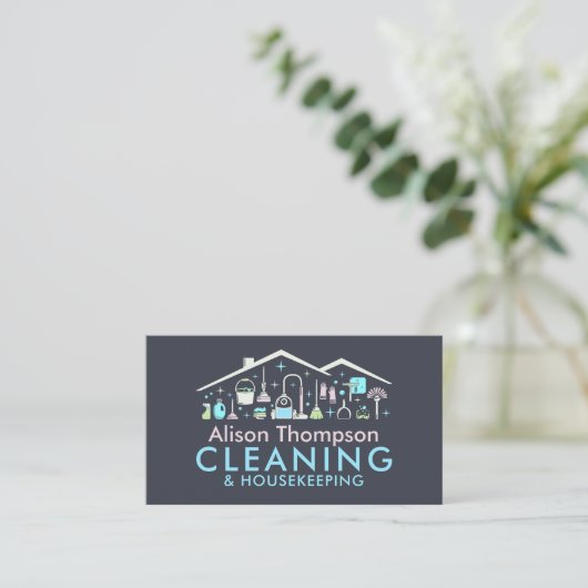 Professional House Cleaning Services Business Card 名刺 (スタンド正面)