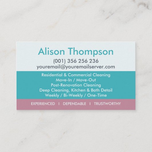 Professional House Cleaning Services Business Card 名刺 (裏面)