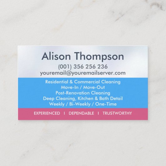 Professional House Cleaning Services Business Card 名刺 (裏面)