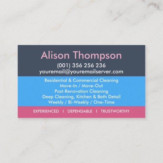 Professional House Cleaning Services Business Card 名刺 (裏面)