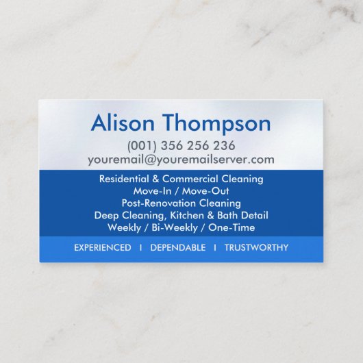 Professional House Cleaning Services Business Card 名刺 (裏面)