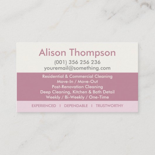 Professional House Cleaning Services Business Card 名刺 (裏面)