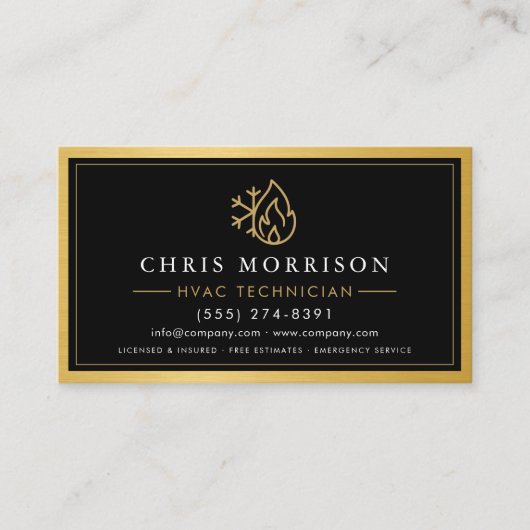 Professional HVAC Technician Gold Metallic 名刺 (正面)