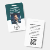 Professional ID Photo Logo Employee Staff Teal バッジ (正面&裏面)