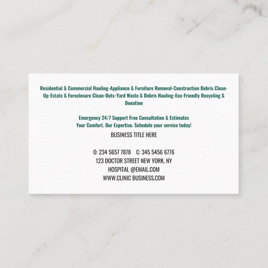 Professional Junk Removal & Hauling Services 名刺 (裏面)