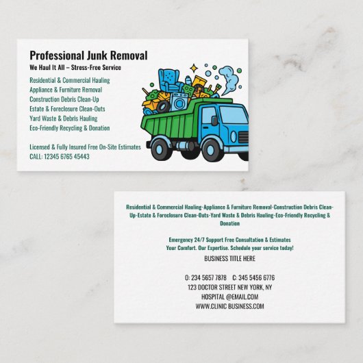 Professional Junk Removal & Hauling Services 名刺 (正面/裏面)