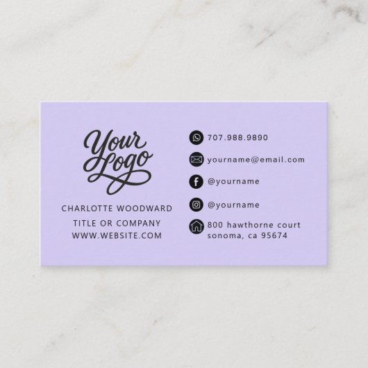 Professional Lavendar Logo QR Code 名刺 (正面)