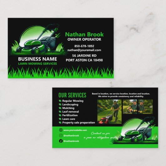Professional Lawn Care Landscaping Green Black 名刺 (正面/裏面)