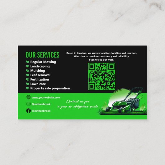 Professional Lawn Care Landscaping Green Black QR 名刺 (裏面)