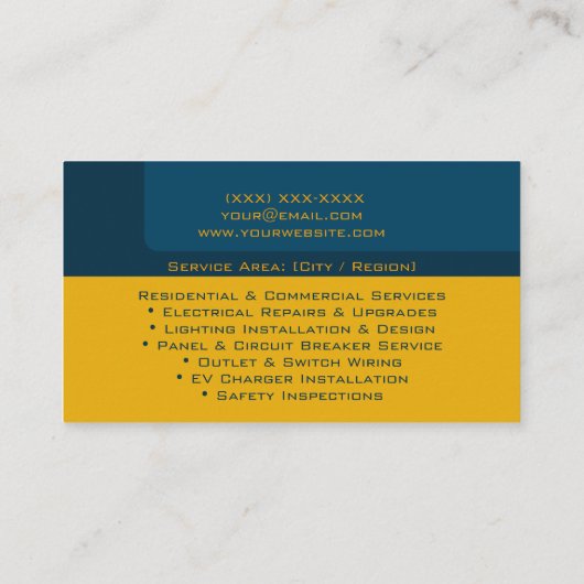 Professional Licensed Electrician Electrical Work 名刺 (裏面)