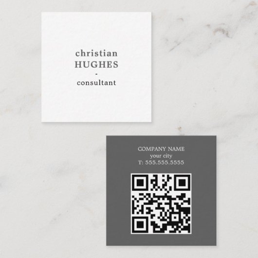 Professional Light Grey White Consultant QR code スクエア名刺 (正面/裏面)