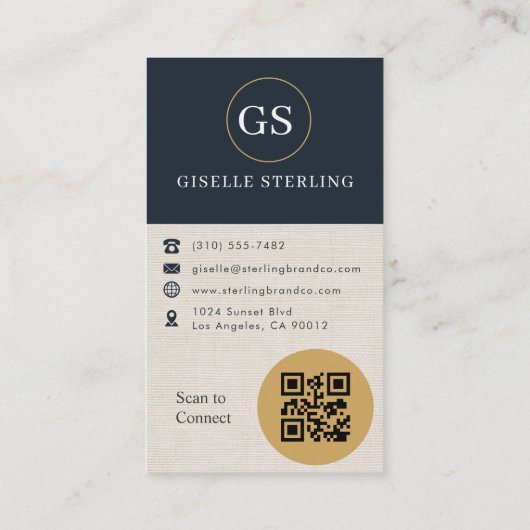 Professional Linen Photo QR Code Modern 名刺 (裏面)