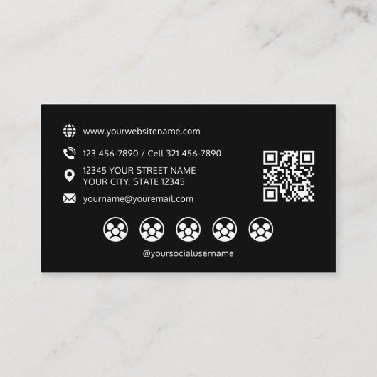 Professional Logo Photo Social Media QR Code Black 名刺 (裏面)