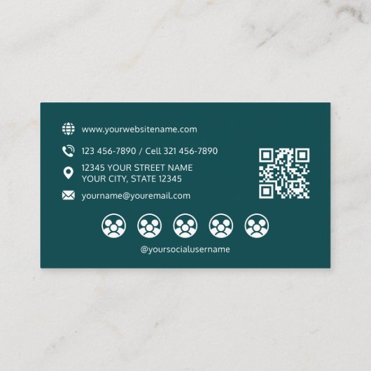 Professional Logo Profile Photo Social Media Teal 名刺 (裏面)