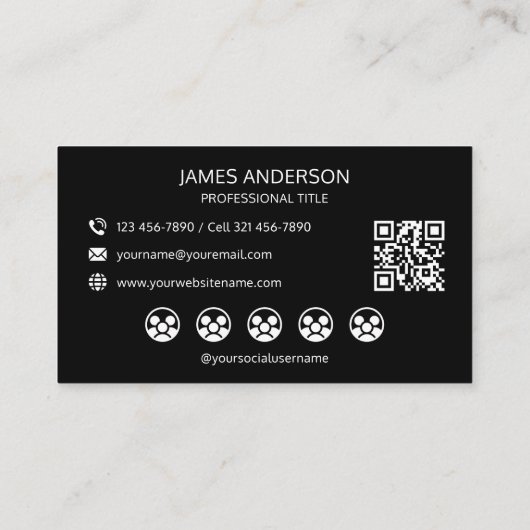 Professional Logo Social Media QR Code Black 名刺 (裏面)