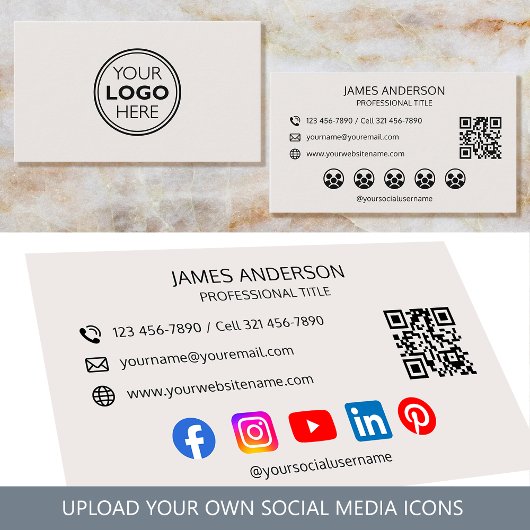 Professional Logo Social Media QR Code Off-White 名刺