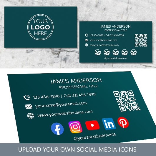 Professional Logo Social Media QR Code Teal 名刺