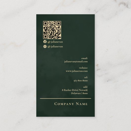 Professional Luxe Emerald Green Gold Business Card 名刺 (裏面)