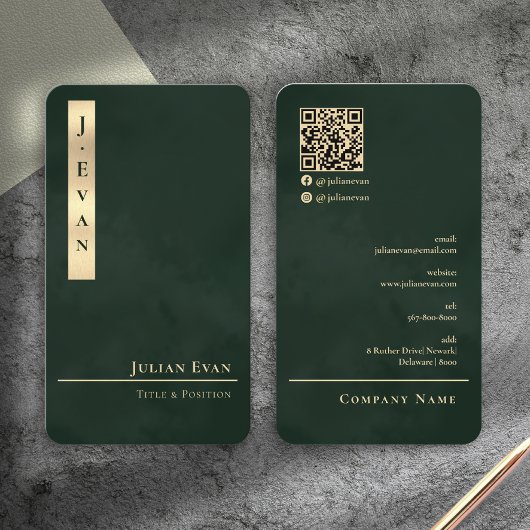 Professional Luxe Emerald Green Gold Business Card 名刺