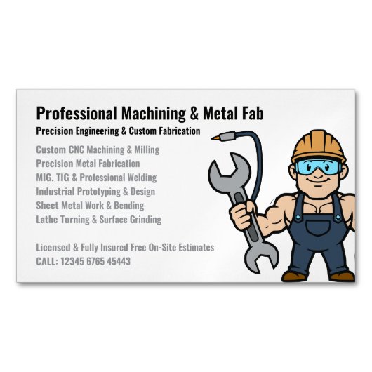 Professional Machining Metal Fabrication Cartoon マグネット名刺 (正面)
