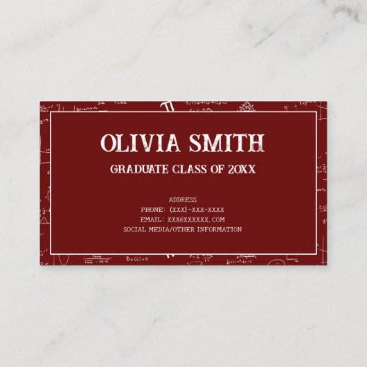 Professional Maroon Math Formulas Graduate  名刺 (裏面)