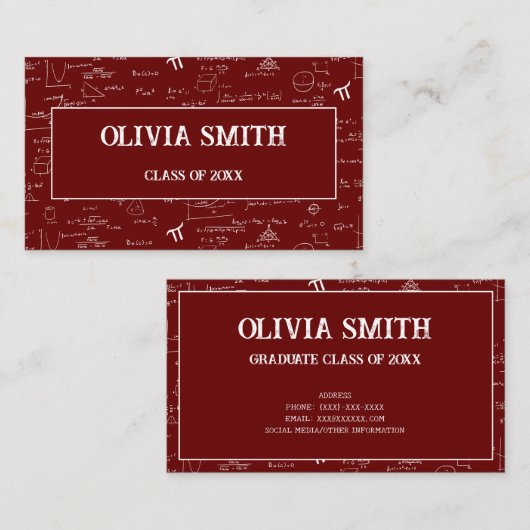 Professional Maroon Math Formulas Graduate  名刺 (正面/裏面)