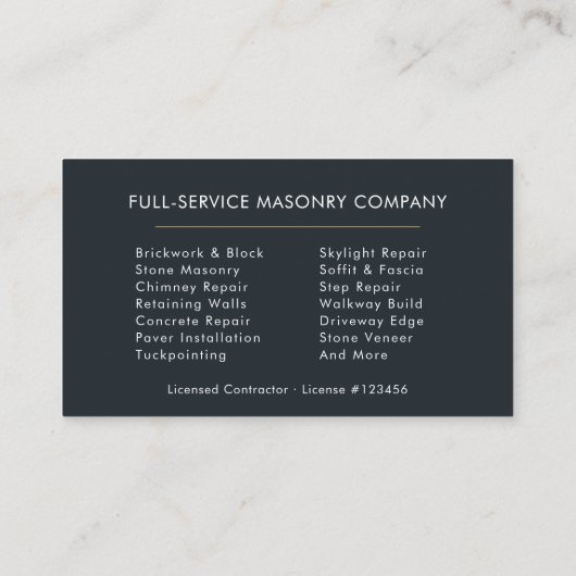 Professional Masonry Bricklayer Brick Company 名刺 (裏面)