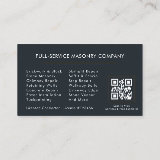 Professional Masonry Bricklayer Business QR Code 名刺 (裏面)