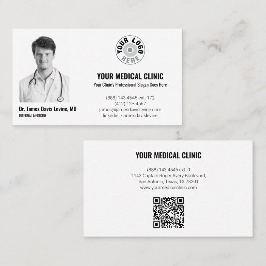 Professional Medical Doctor Photo & Logo, QR Code  名刺 (正面/裏面)